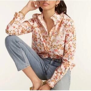 J.Crew Classic-fit Ruffleneck Shirt in Cherry Blossoms